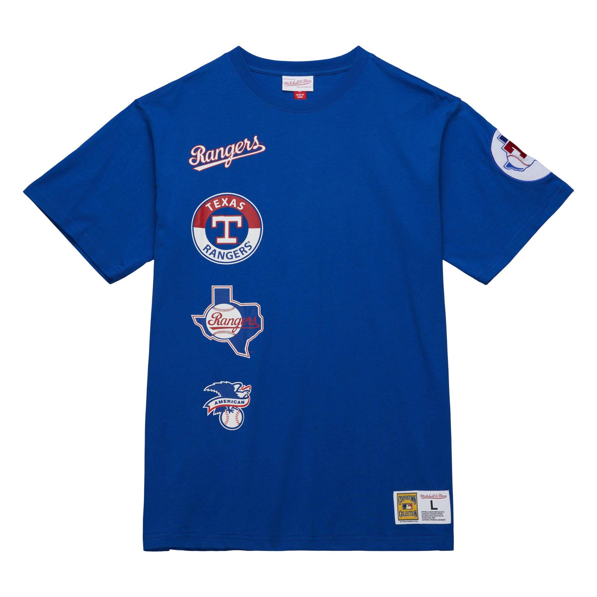 Mitchell & Ness Men's Texas Rangers Hometown Vintage Logo Short Sleeve Shirt - Royal